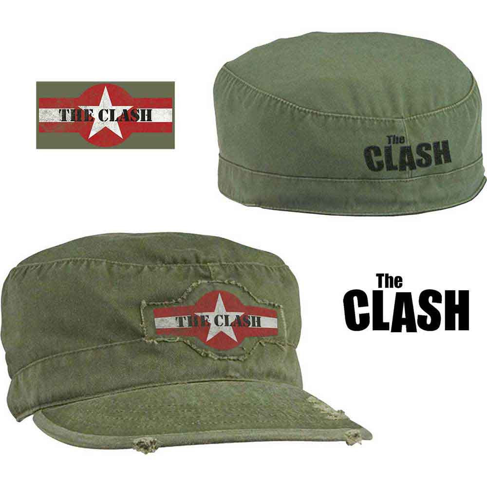 The Clash Unisex Distressed Military Cap: Star Logo (Olive Green)