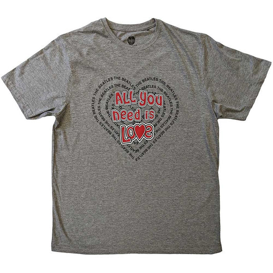 The Beatles Unisex T-Shirt: All You Need Is Love Heart (Grey)