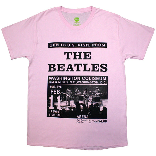 The Beatles Unisex T-Shirt: Washington '64 Promo (Pink)