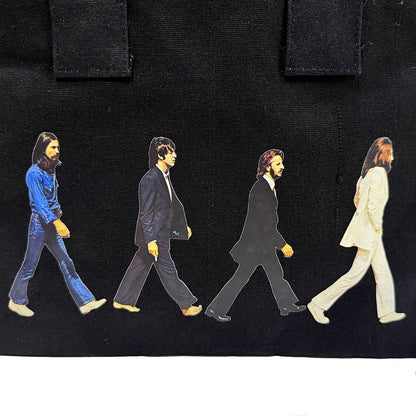 The Beatles Cotton Tote Bag: Abbey Road & Drop T Logo (Black) (Back Print)