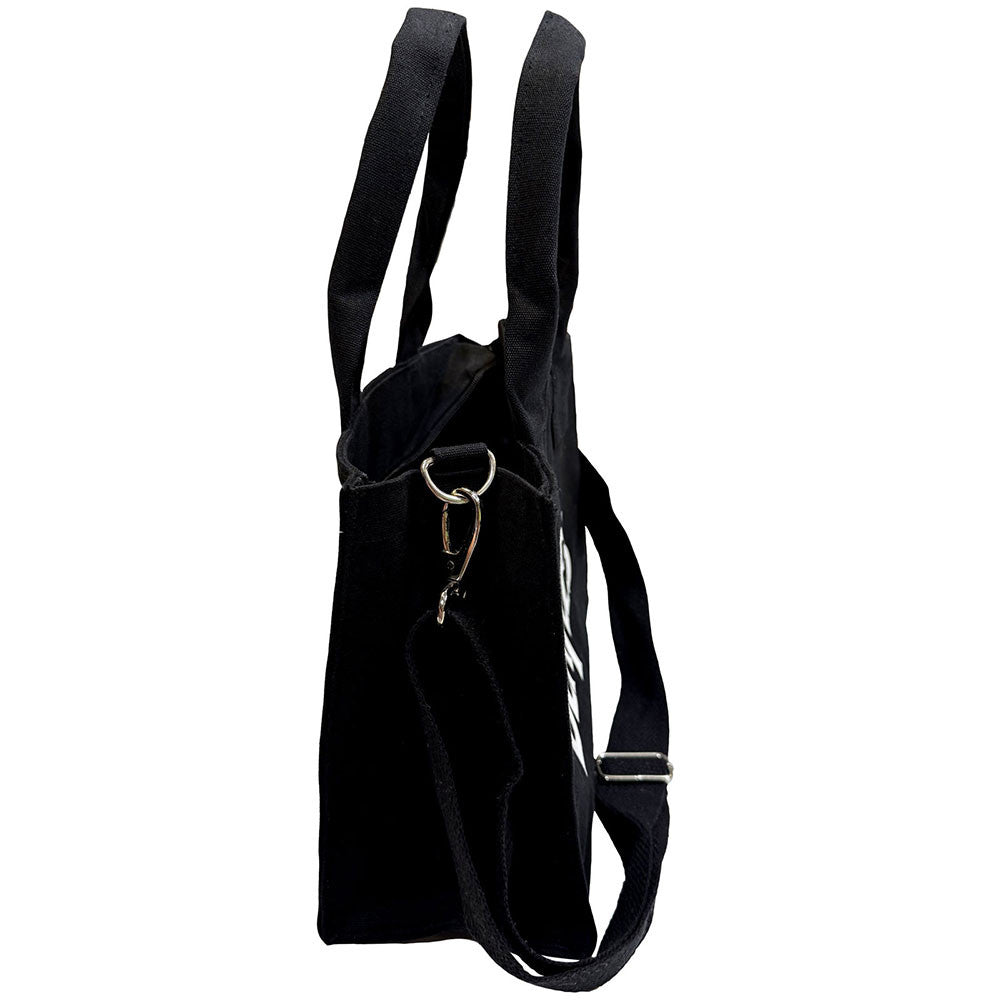 The Beatles Cotton Tote Bag: Abbey Road & Drop T Logo (Black) (Back Print)