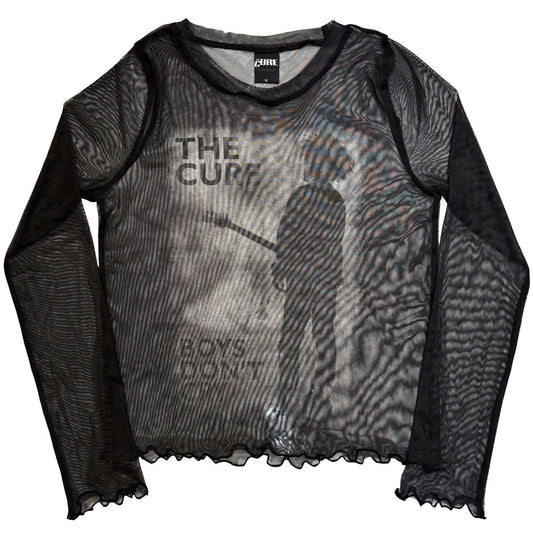 The Cure Ladies Long Sleeve Mesh Crop Top: Boys Don't Cry B&W (Black)