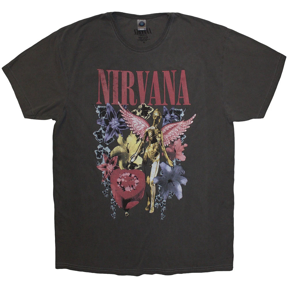 Nirvana Unisex Stone Wash T-Shirt: In Utero Vintage Collage (Black)