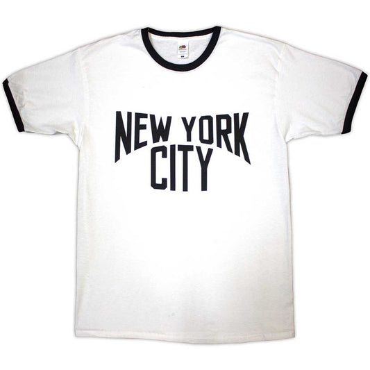 New York City Unisex Ringer T-Shirt: Text Logo (White)