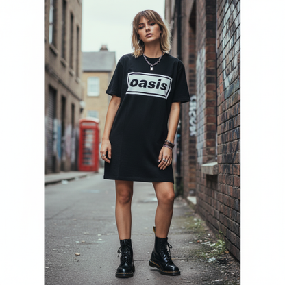 Oasis Ladies T-Shirt Dress: Decca Logo (Black)