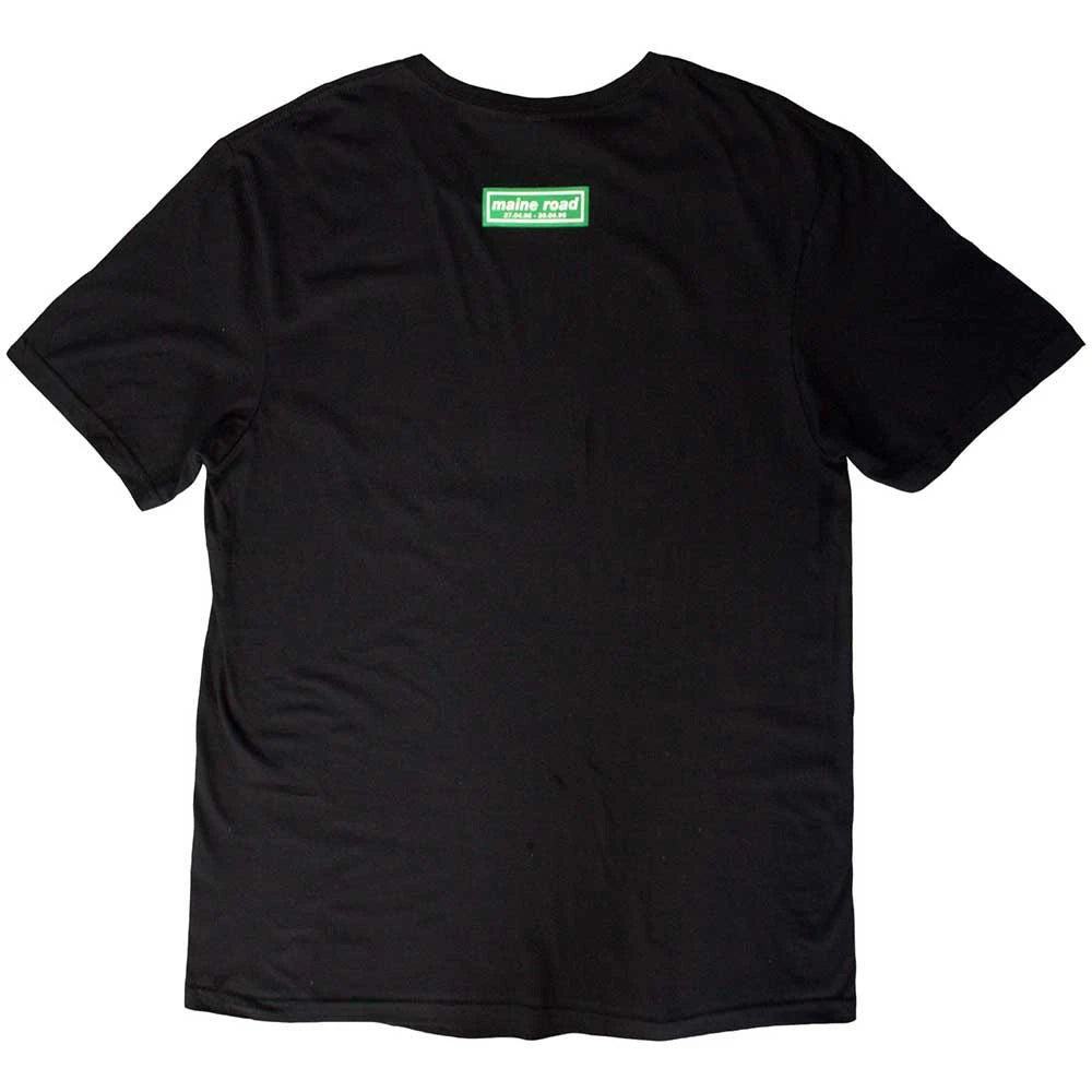 Oasis Unisex T-Shirt: Maine Road Football Pitch (Black) (Back Print)