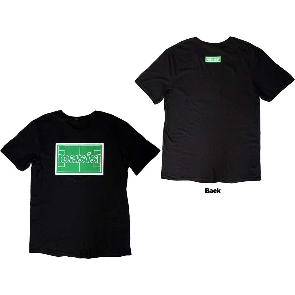 Oasis Unisex T-Shirt: Maine Road Football Pitch (Black) (Back Print)