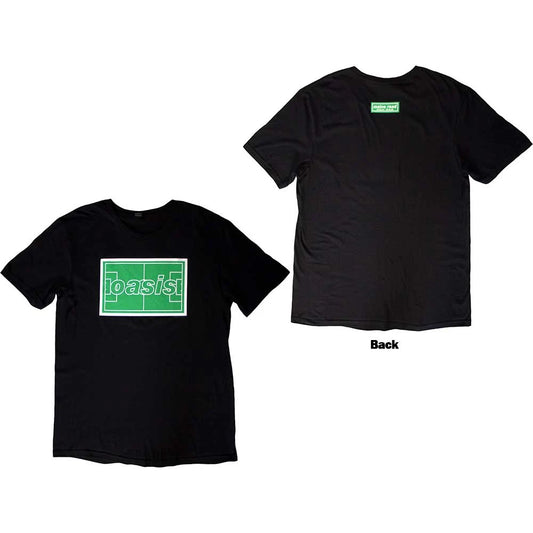 Oasis Unisex T-Shirt: Maine Road Football Pitch (Black) (Back Print)