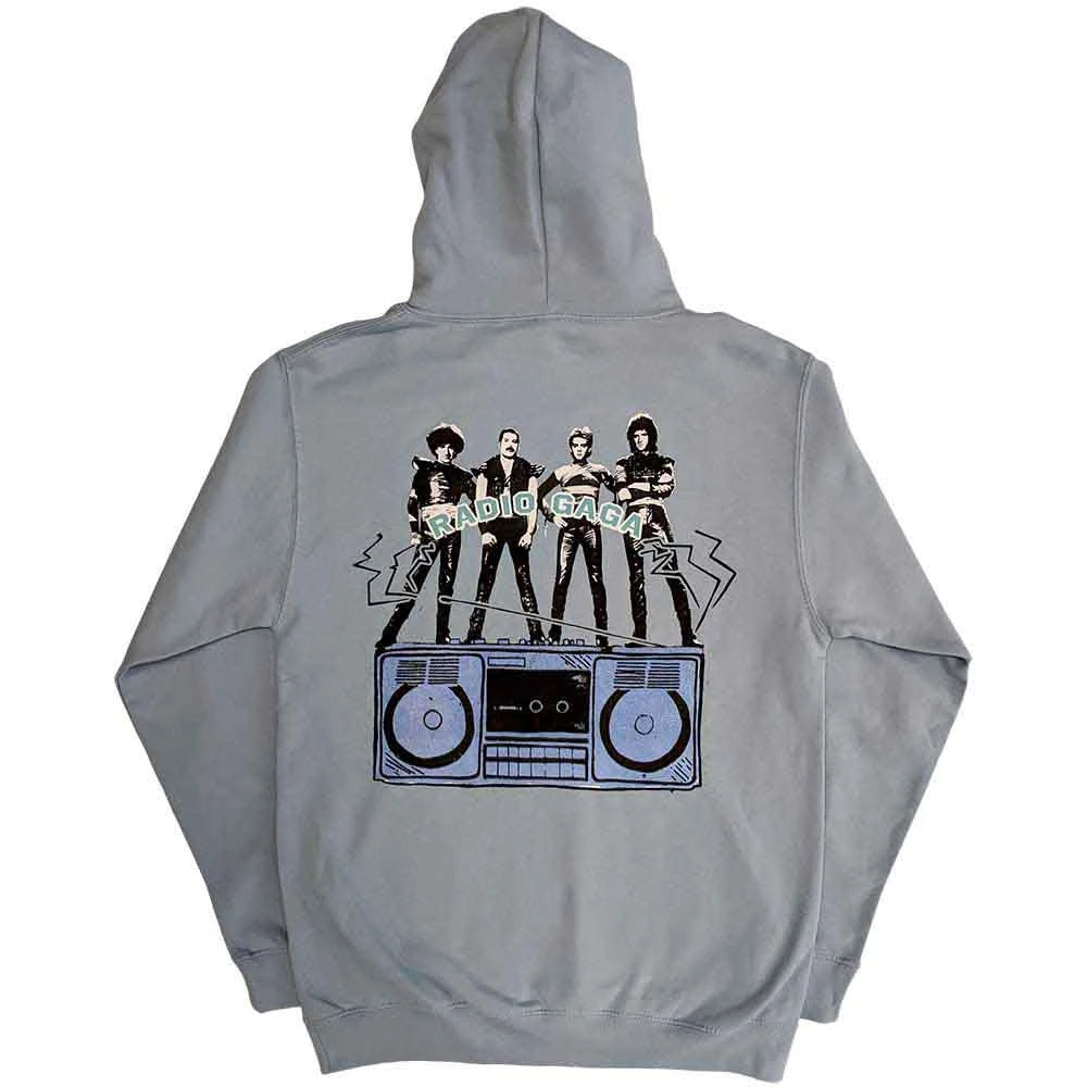 Queen Unisex Pullover Hoodie: Radio Ga Ga (Light Blue) (Back Print)