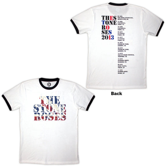 The Stone Roses Unisex Ringer T-Shirt: 2013 Tour Ringer (White) (Back Print)